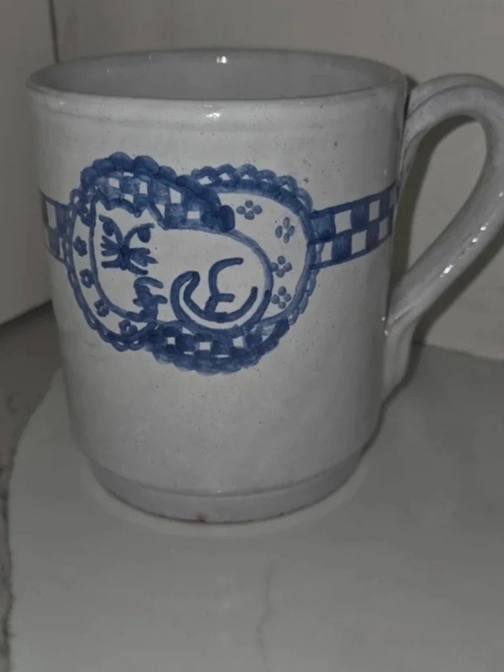 Hand-Painted Blue and White Cat mug made in Portugal